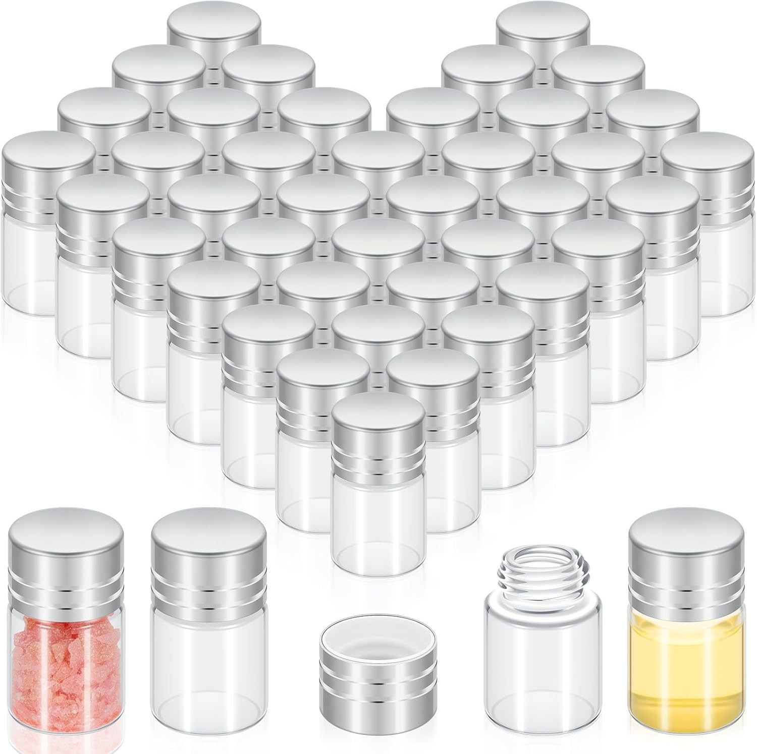 50 Pcs 2ml Tiny Glass Bottles Vials Mini Small Clear Bottles Glass Jars Empty...