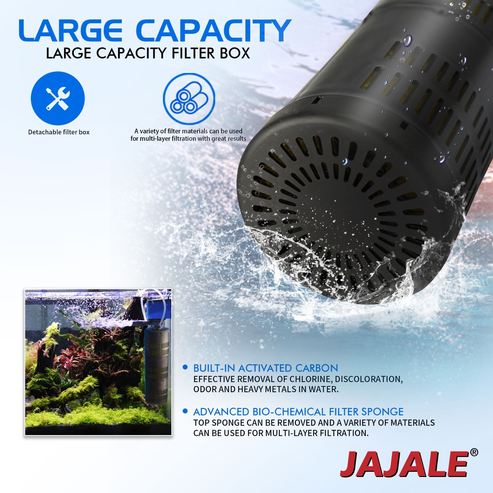 3in1 Aquarium Internal Filter Water Pump Oxygen 210 GPH 1pc.
