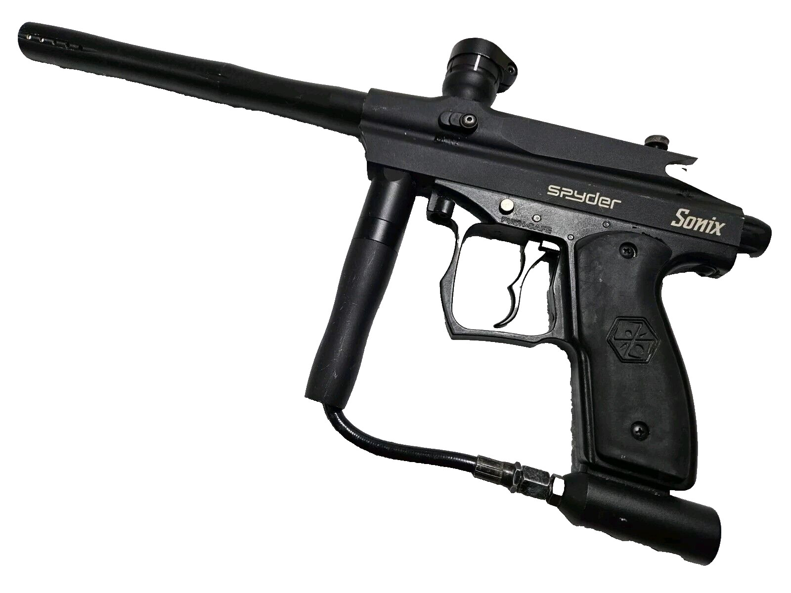 Tactical Black Spyder Sonix Paintball Gun & Barrel Clamping Neck Double Trigger