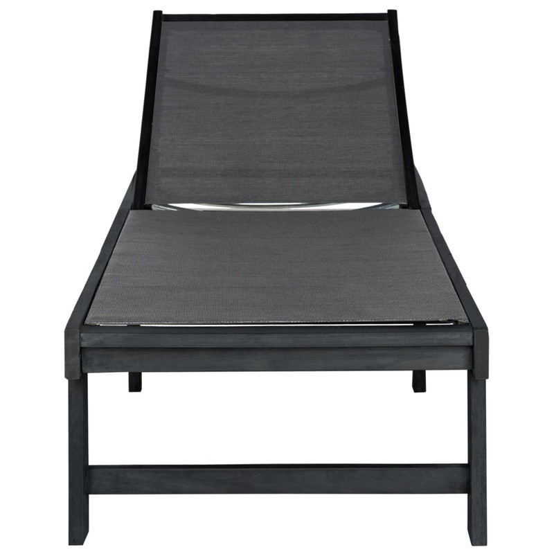 Outdoor Lounge Chair Adjustable Reclining Acacia Wood Textilene Garden Furniture