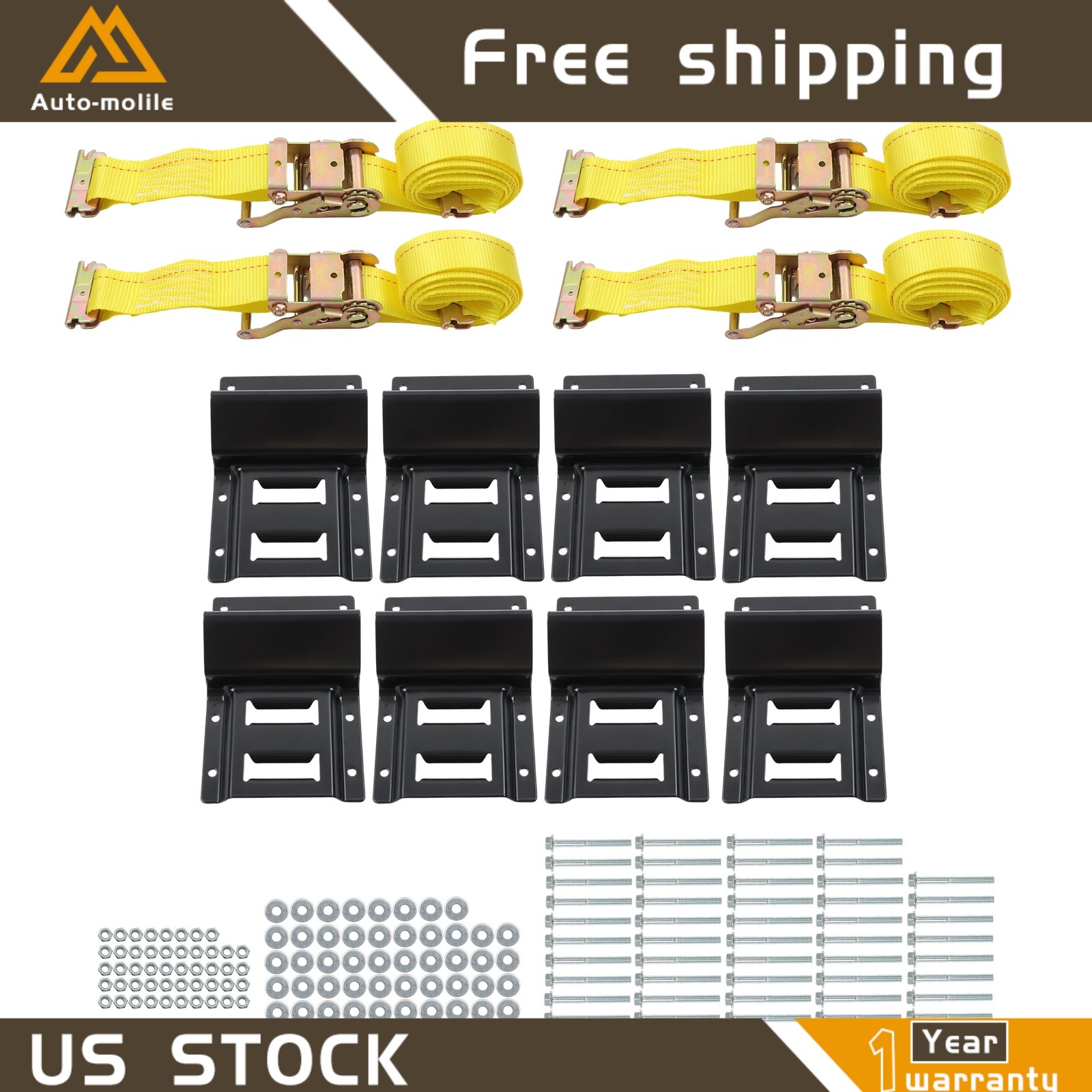 Wheel Tire Tie Down 9' E Track Yellow Ratchet Straps Steel For Trailers Trucks