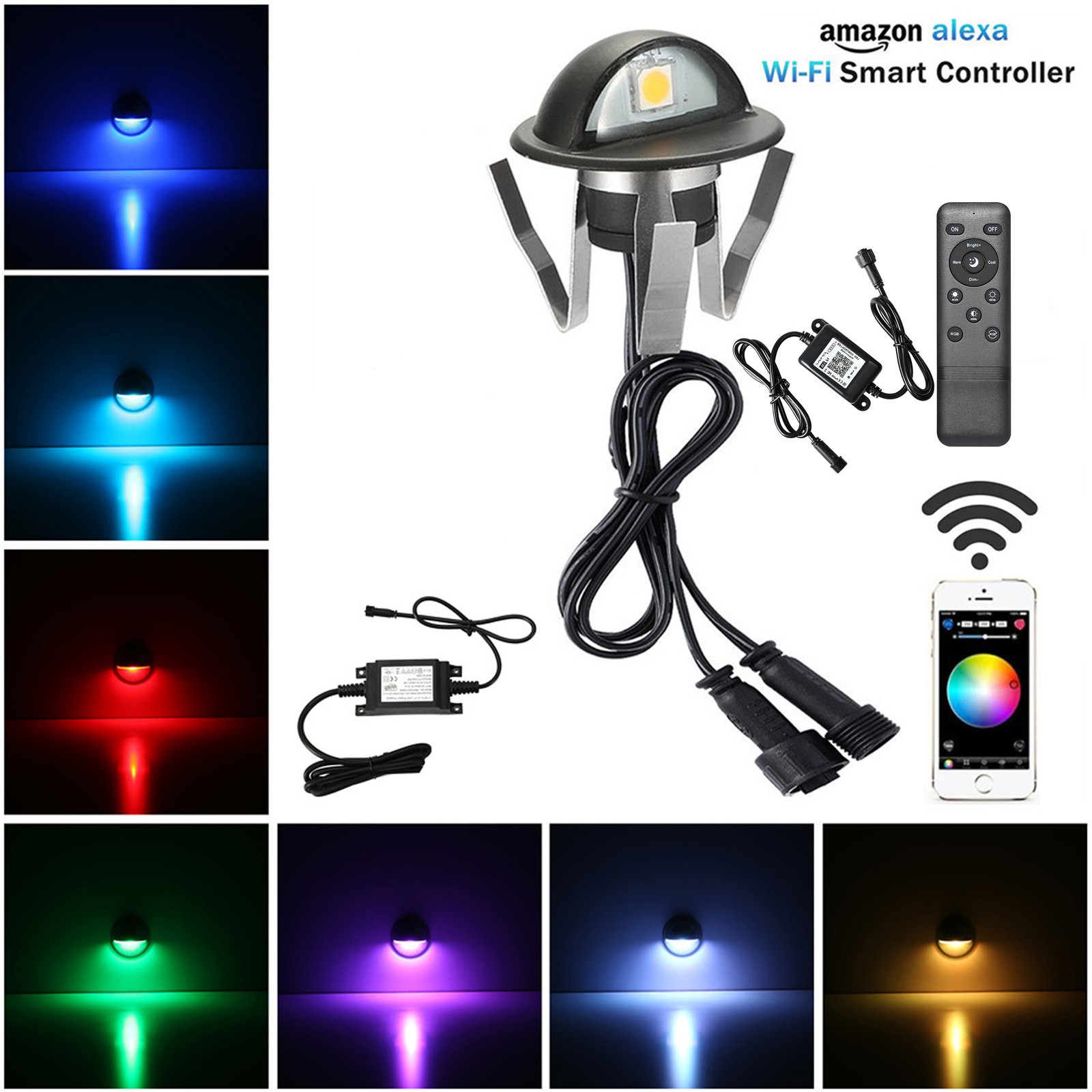 Wifi Black 35mm RGB Half Moon LED Deck Patio Stair Step Fence Lights Waterproof