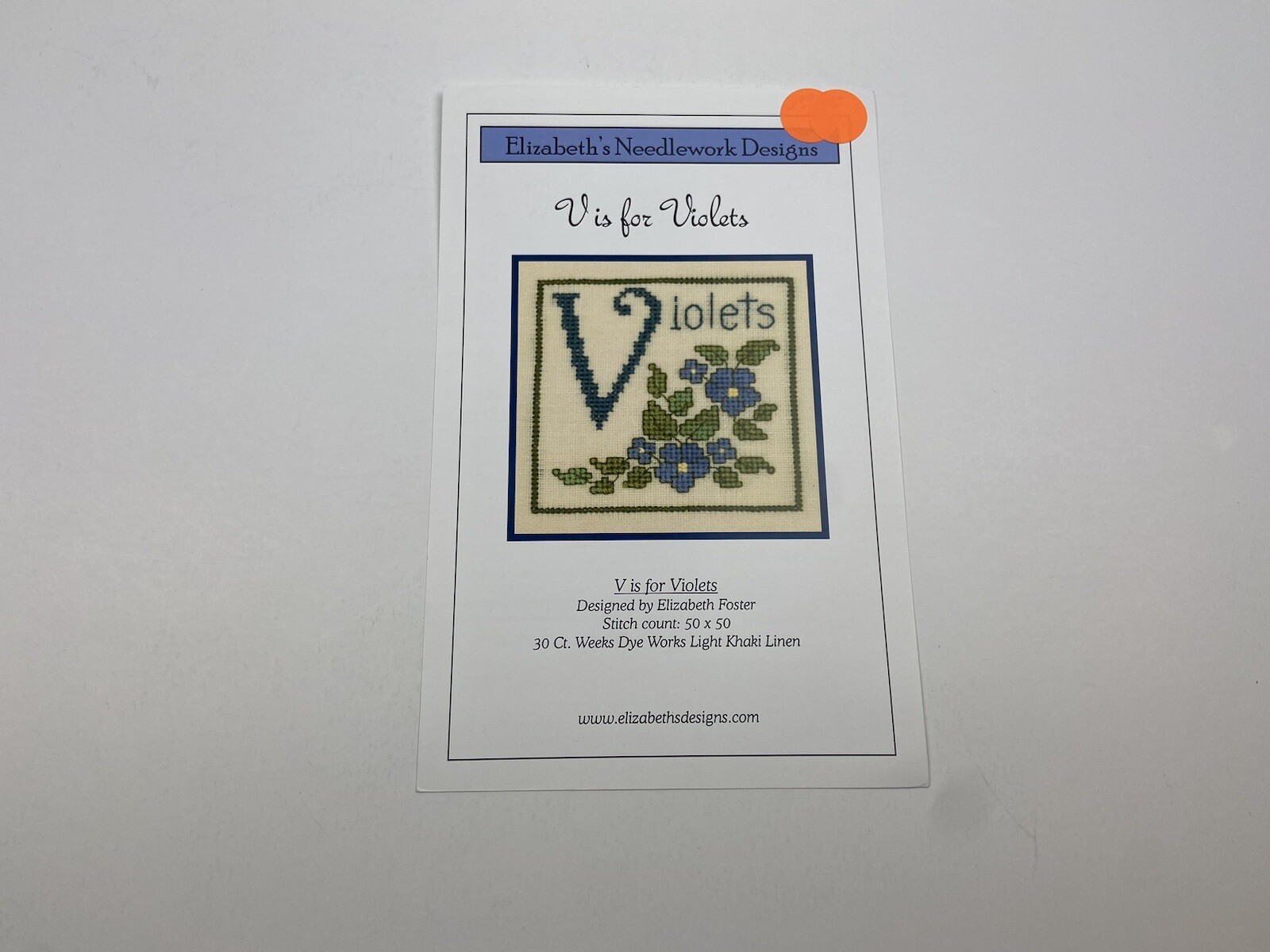 Elizabeth’s Needlework Designs V Is For Violets Counted Cross Stitch Pattern