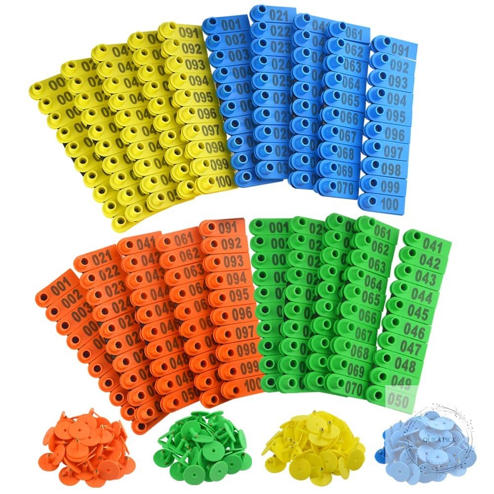 400 PCS 1-100 Plastic Livestock Ear Tag Animal Tag for Goat Sheep Pig, Blue Yell