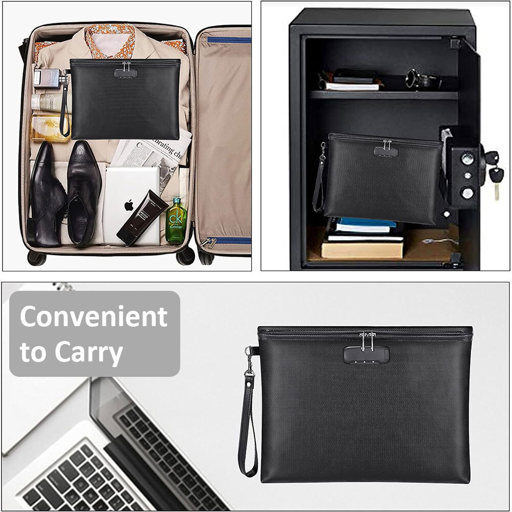Fireproof Document Bag Waterproof Safe Storage Pouch with Zipper&Lock Organizer