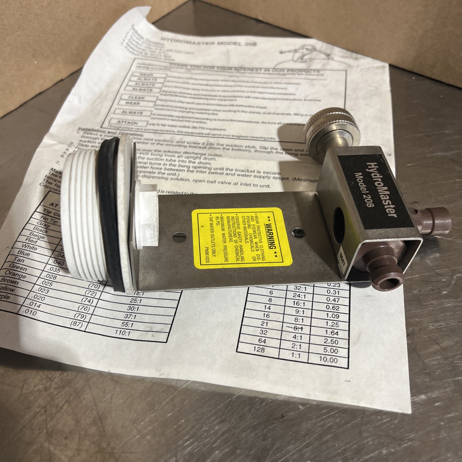 Hydromaster Systems Model 208 HydroMaster Venturi Mixer Nos Surplus No Box