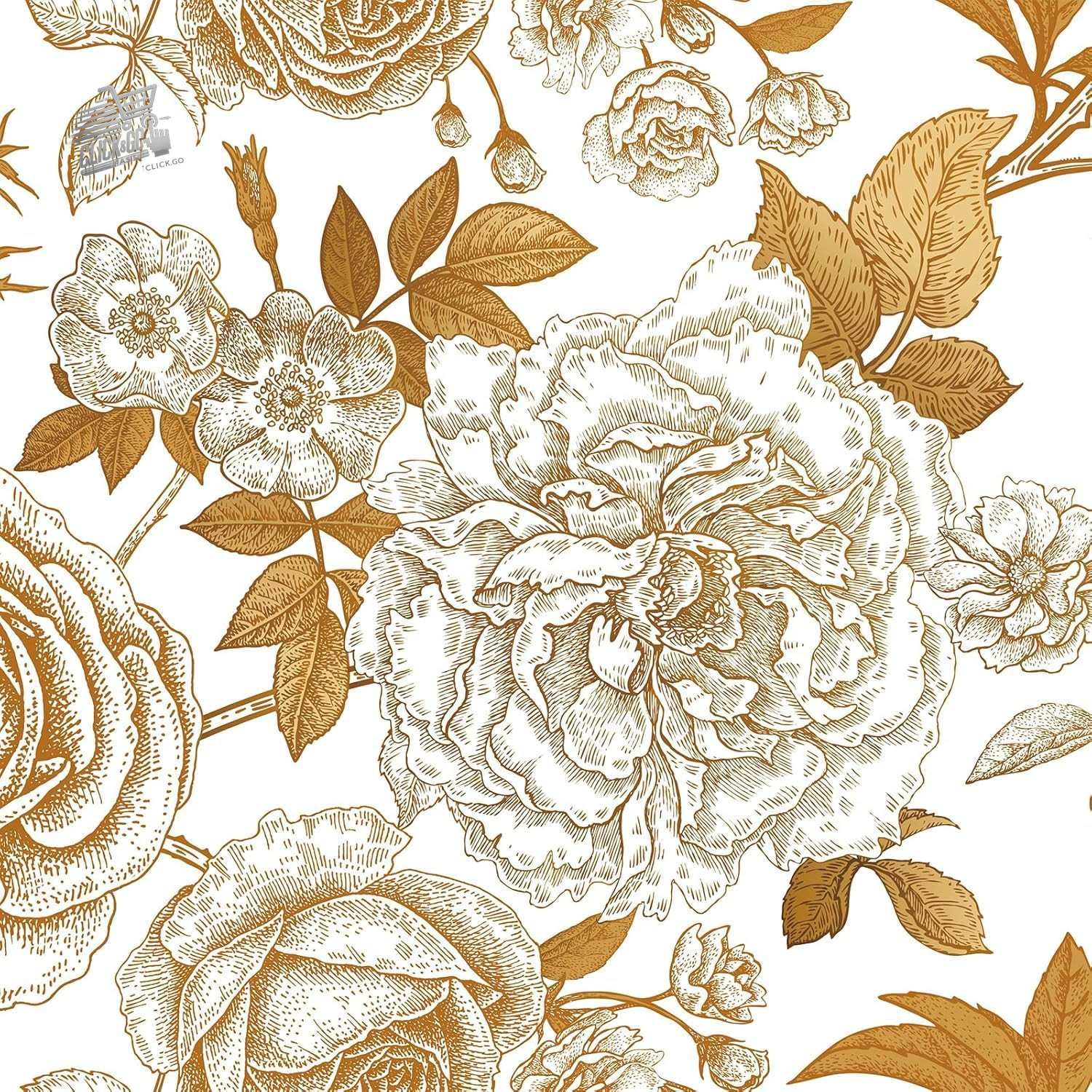 44.5Cmx9M White Gold Floral Peonies Wallpaper Wall Adhesive Film