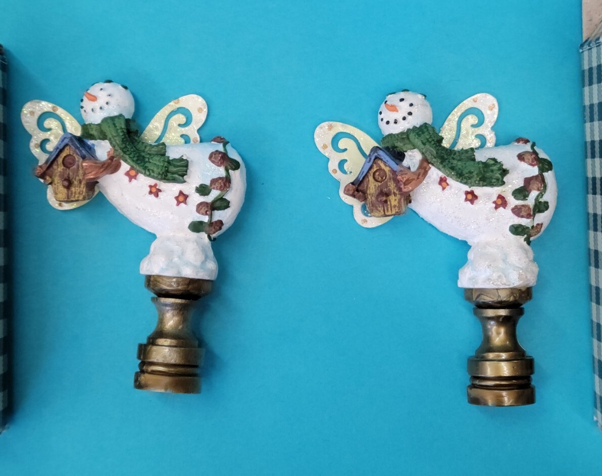 Cobble Creek Snowman Lamp Topper Final Pair Set 2.5"  with Box