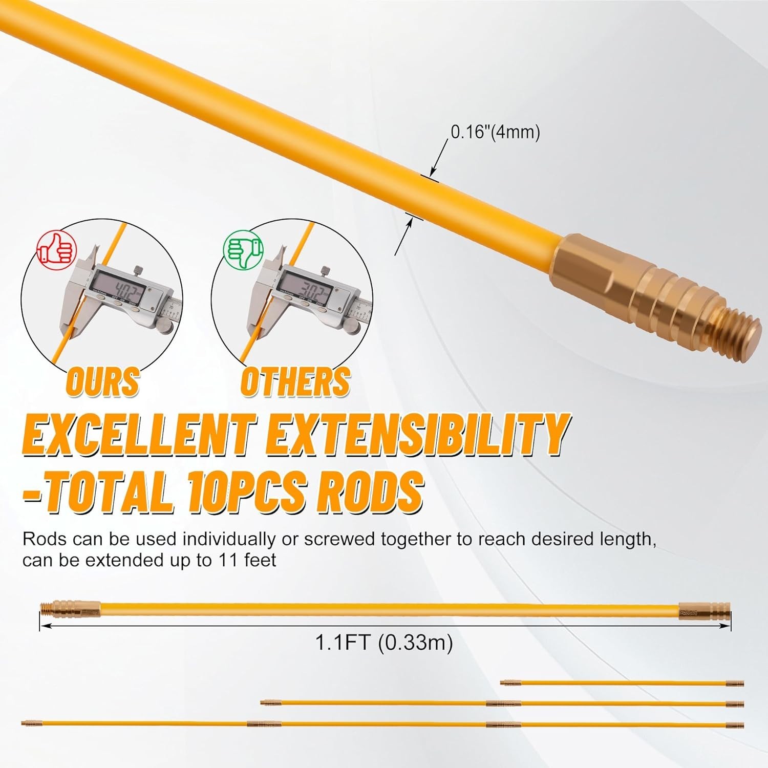 Efficient Wire Pulling Solution: 11FT Fiberglass Cable Rods with Storage Case