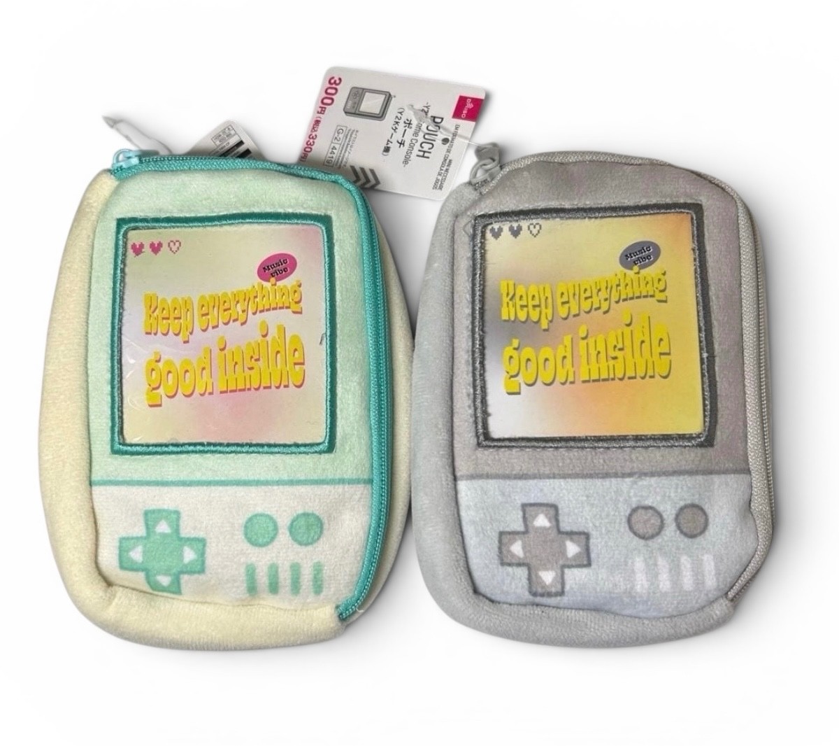 DAISO Y2K Game Console Pouch Set 2pcs Green Gray Retro Japan