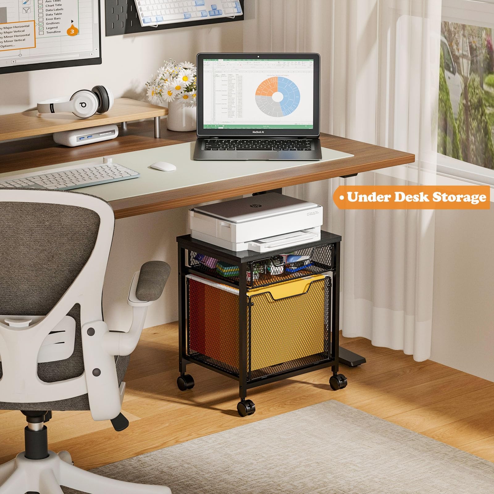 Rolling File Cabinet Cart, Printer Stand with Storage Drawer, Mobile Filing C...