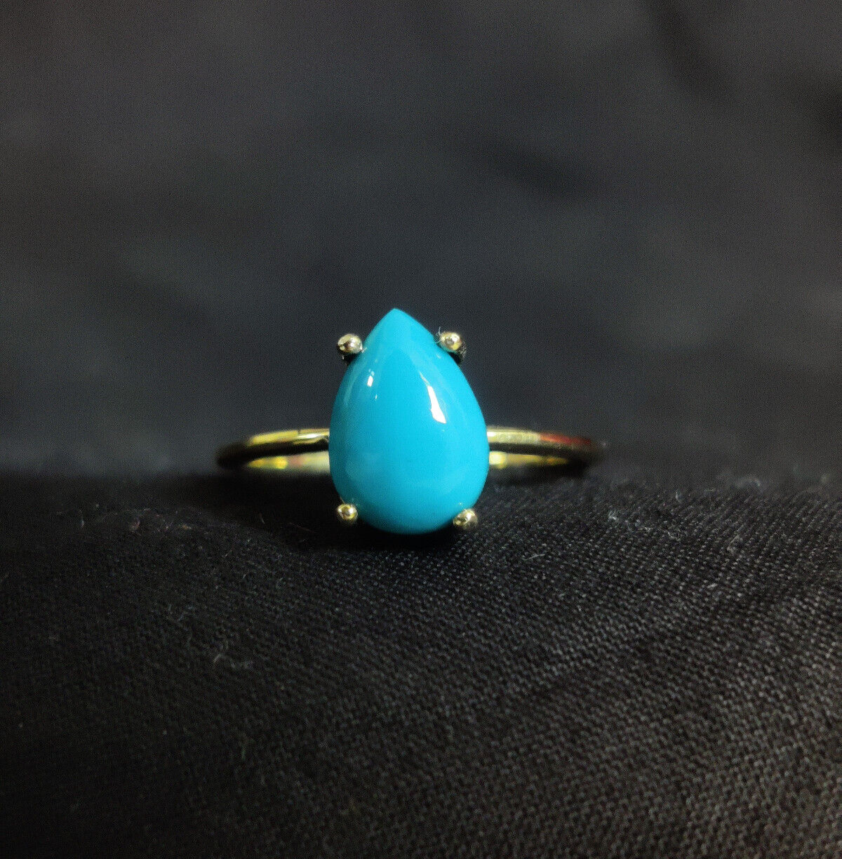 925 Sterling Silver Ring*Sleeping Beauty Turquoise Pear Cab Ring*Gold Ring TR710