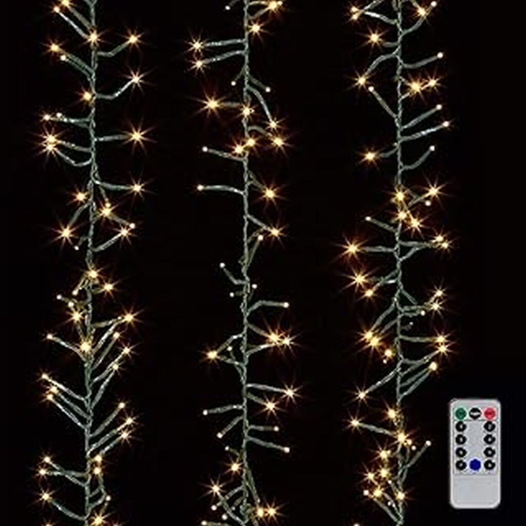 Raz Imports Cluster Lights 40 Ft Garland 1000 Warm White LED Lights Green Wire