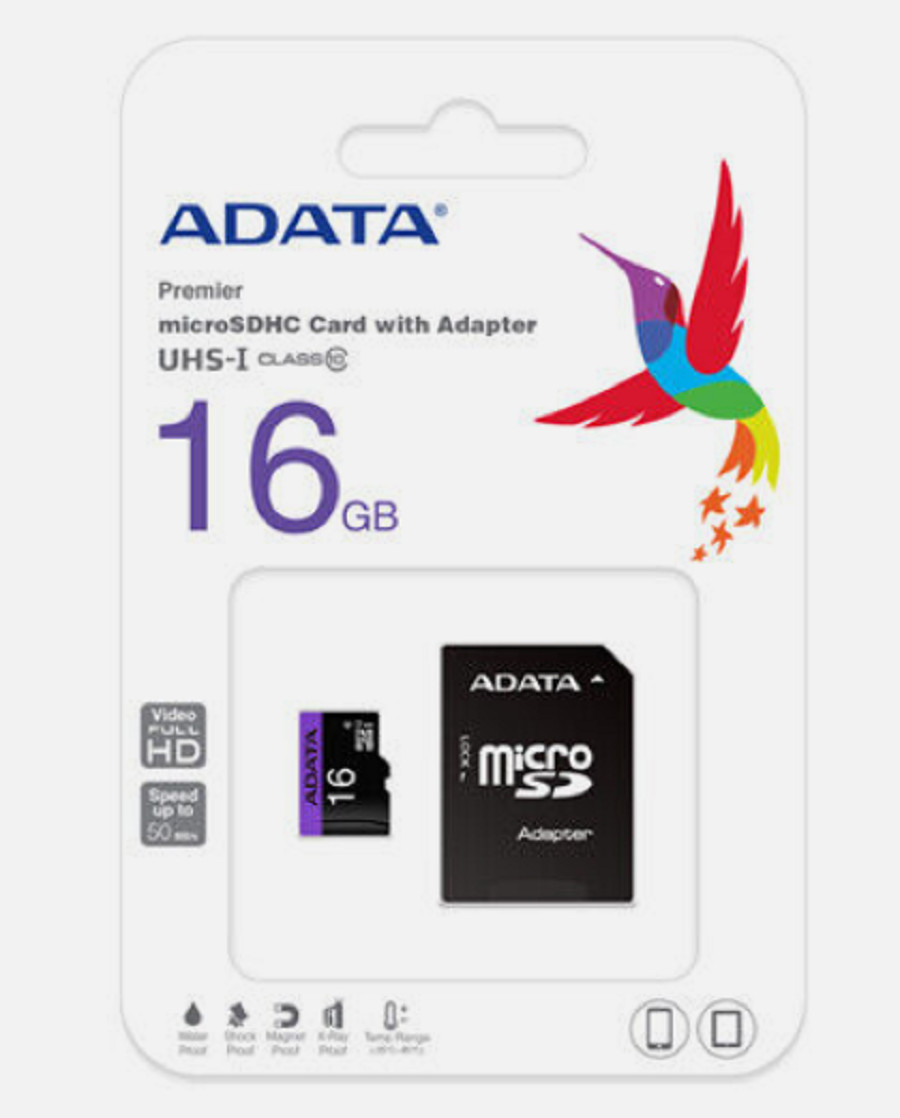 ADATA 16GB microSDHC Class 10 Memory Card with Adaptor