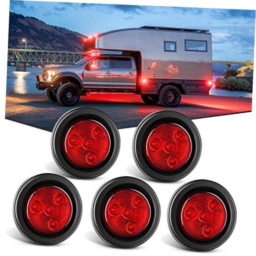 5PCS Red Round Trailer LED Marker Clearance Light 4 LED Flush Red 5Pcs 4LED