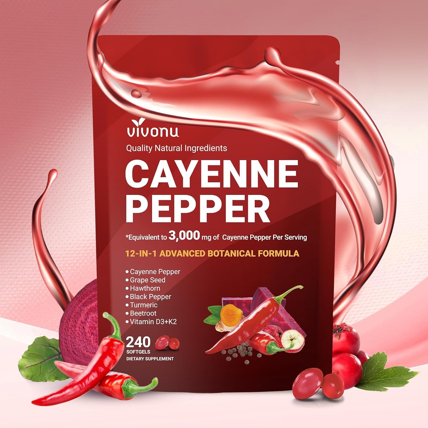 VivoNu Cayenne Pepper Softgels Supplement, Heart and Blood Vessel Health