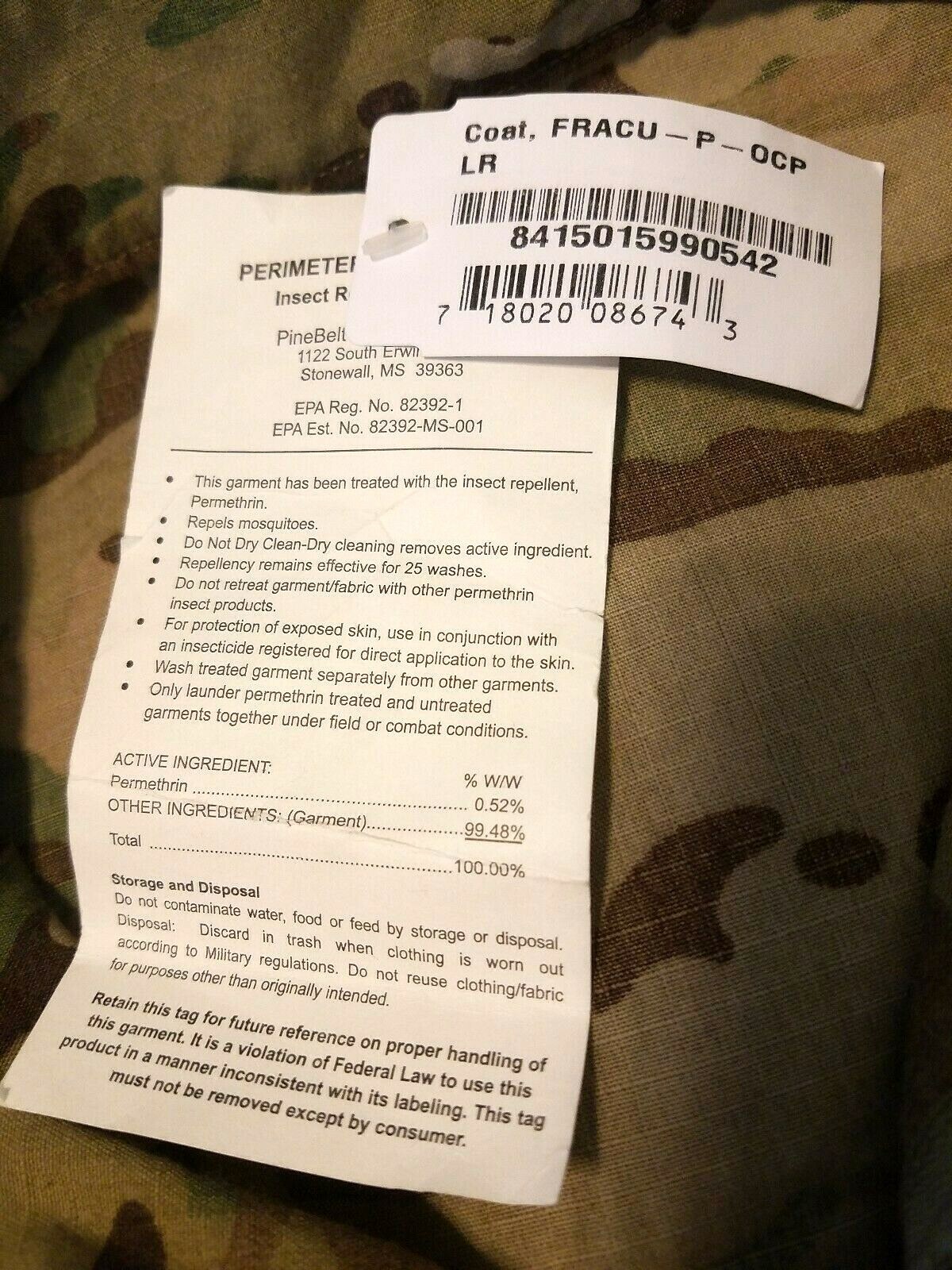 Nwts Army Military Size Large Insect Resistant Zip Front Jacket