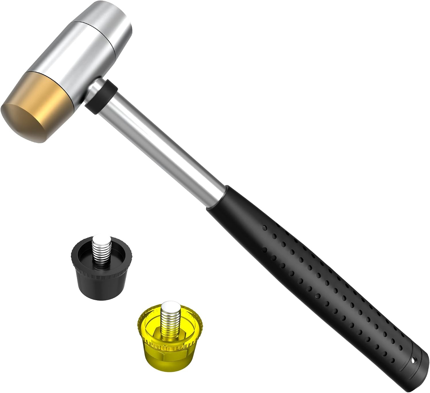 Small Brass Hammer with 4 Interchangeable 1-Inch Heads: Brass, Nylon, Aluminum