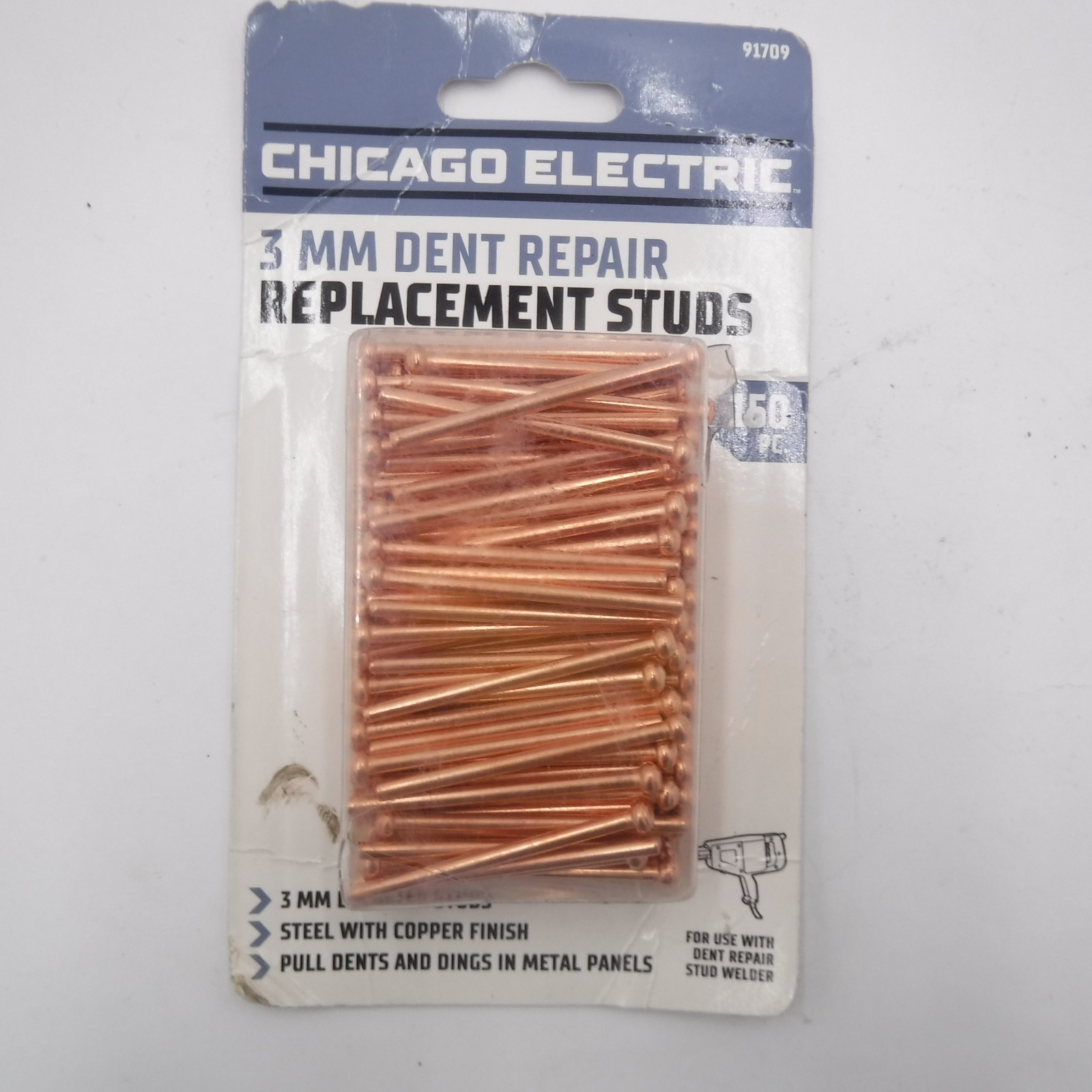 150 Pack Chicago Electric 91709 3mm Dent Repair Welding Stud Copper Finish
