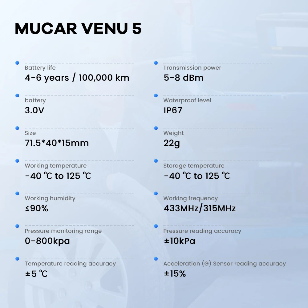 MUCAR VENU 5 4pcs TPMS Sensor Set Car Tire Pressure Sensor Work with Mucar 892BT