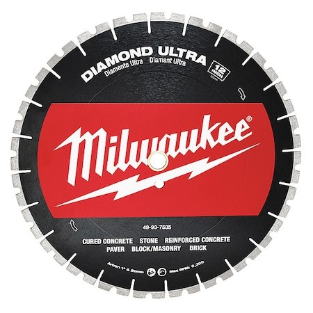 Milwaukee Tool 49-93-7535 12 In. Diamond Ultra Segmented Concrete Cutting Blade