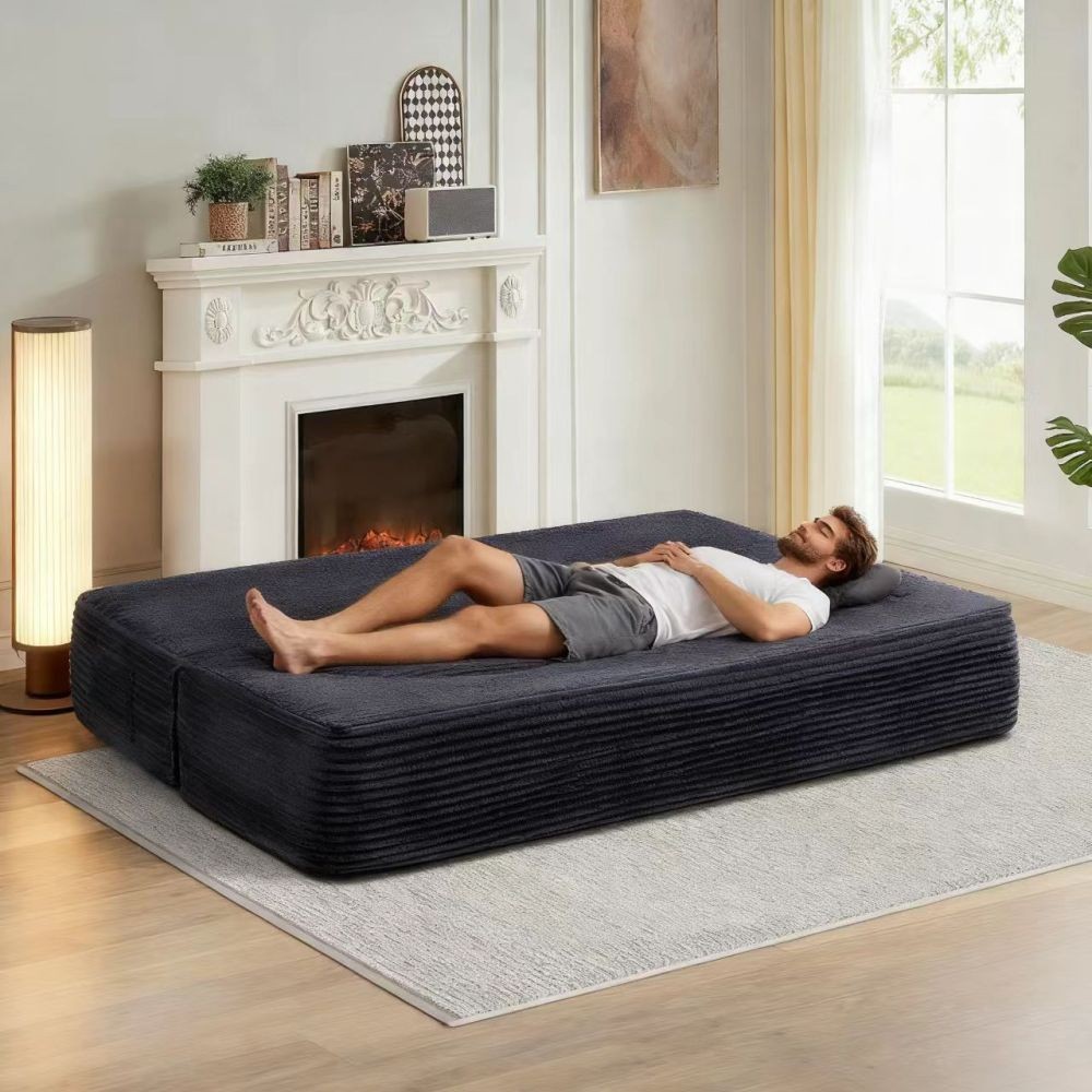 Folding Sofa Bed Corduroy Fabric Double Sofa Suitable for Offices Living Rooms