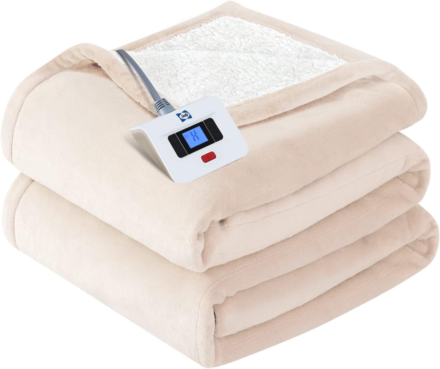 SEALY Electric Blanket Twin Size, Flannel & Sherpa Heated Blanket with 10 Heatin