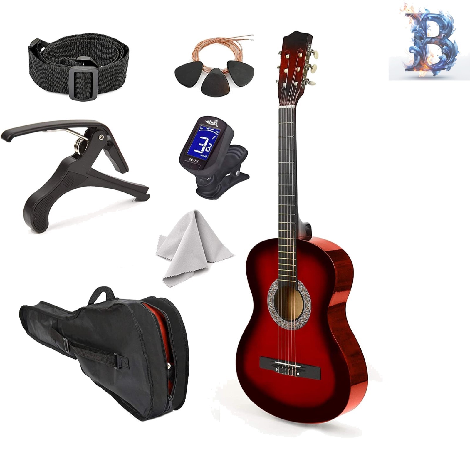 Beginner-Friendly 30" Left-Handed Guitar Set with Case & Accessories in Red