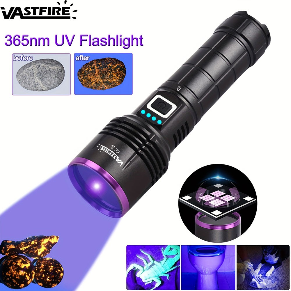 365nm UV Light Work LED Flashlight urine scorpion Detector Torch USB Charging