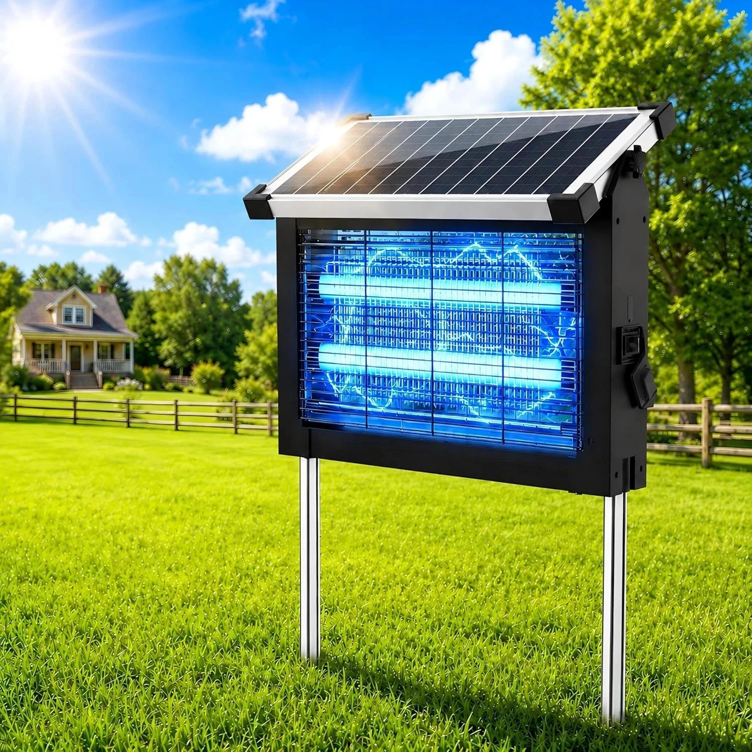 Solar Bug Zapper Outdoor Waterproof, Mosquito Zapper USB-C Rechargeable Solar Bu