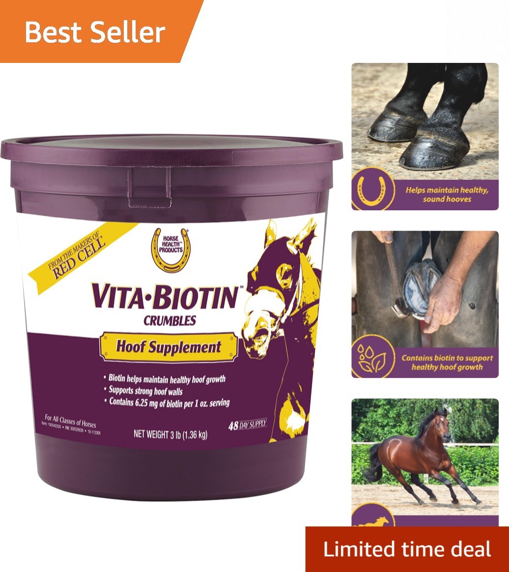 3 lbs Vita Biotin Crumbles - Unflavored Horse Hoof Supplement for Strong Hooves