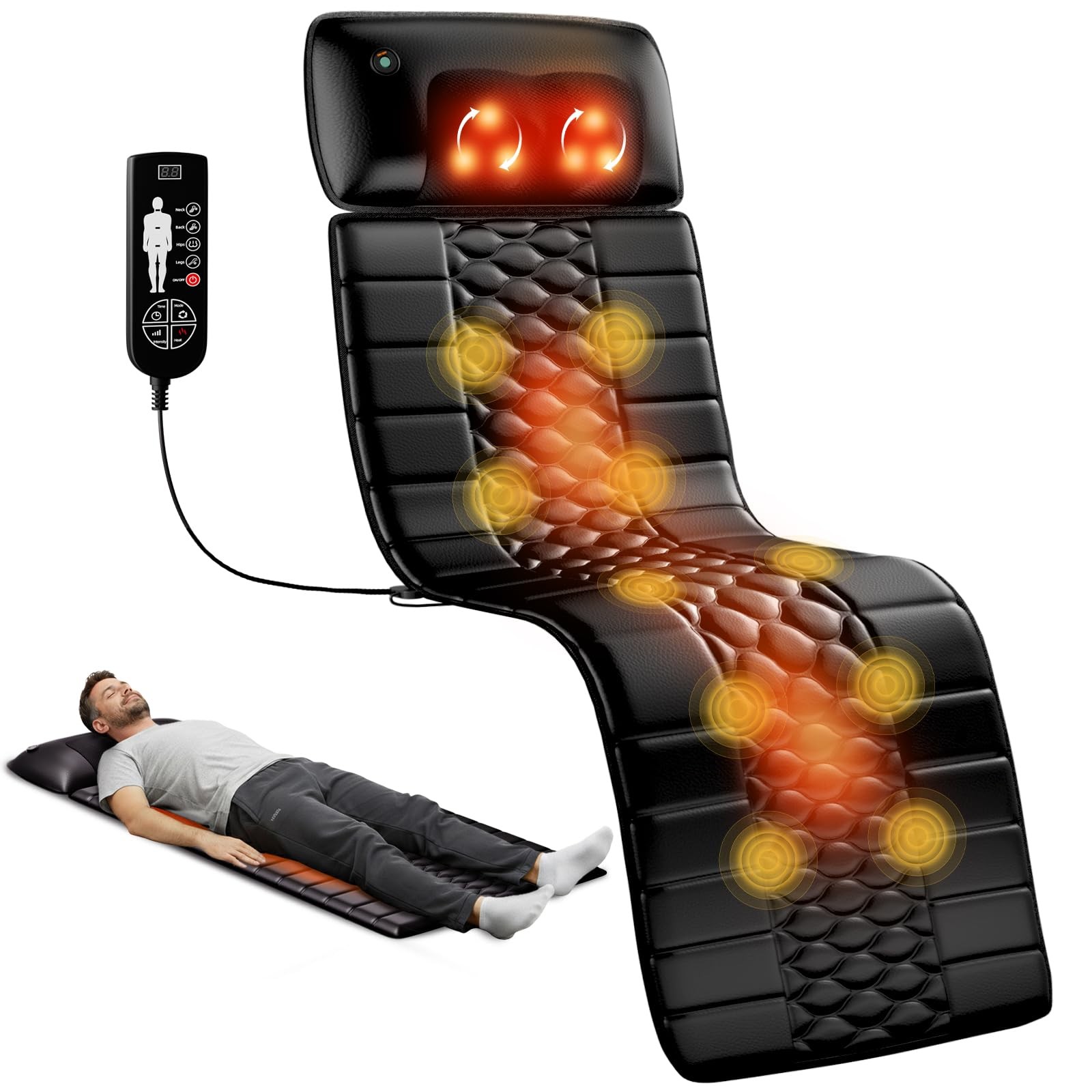 Shiatsu Full Body Massage Mat with Heat, Detachable Massager Pad, 10 Vibratin...
