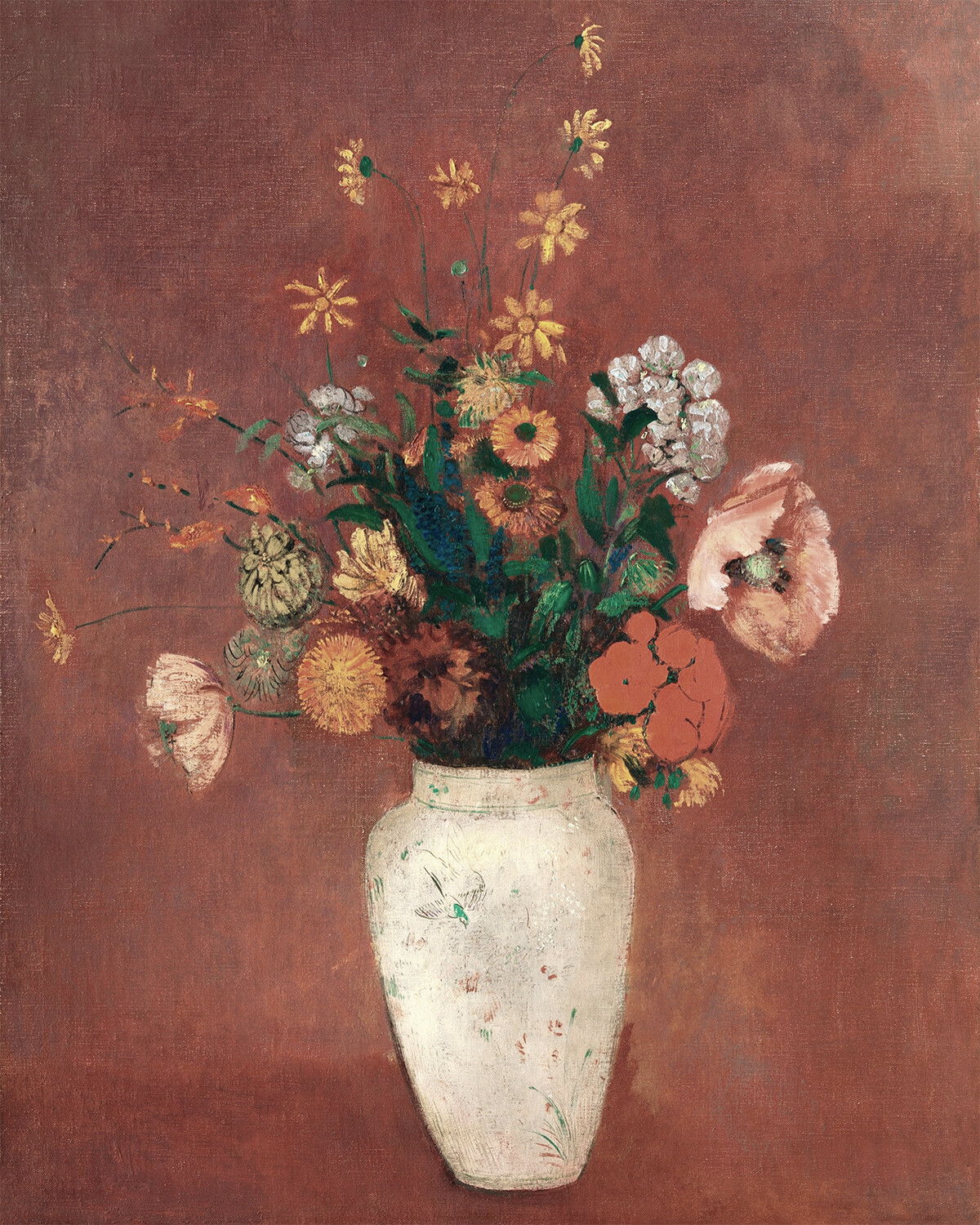 Bouquet in a Chinese Vase Vintage Painting Giclee Print on Fine Art Paper