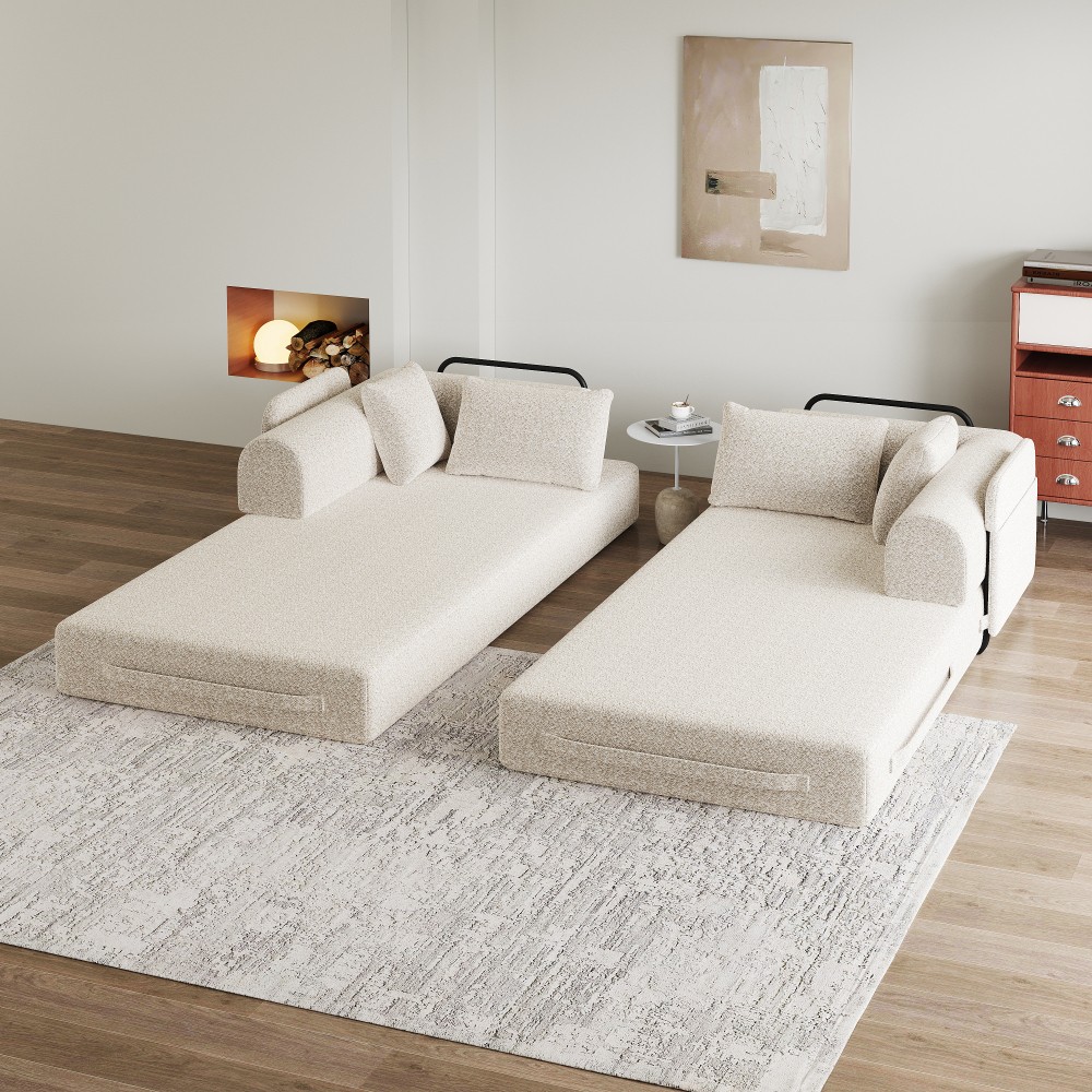 78.7'' Khaki Convertible Sleeper Sofa Bed, Folding Mattress Couch, Floor Sofa