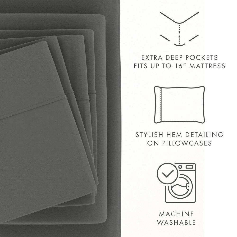 6-Piece Gray Solid Microfiber Queen Sheet Set Free Shipping New