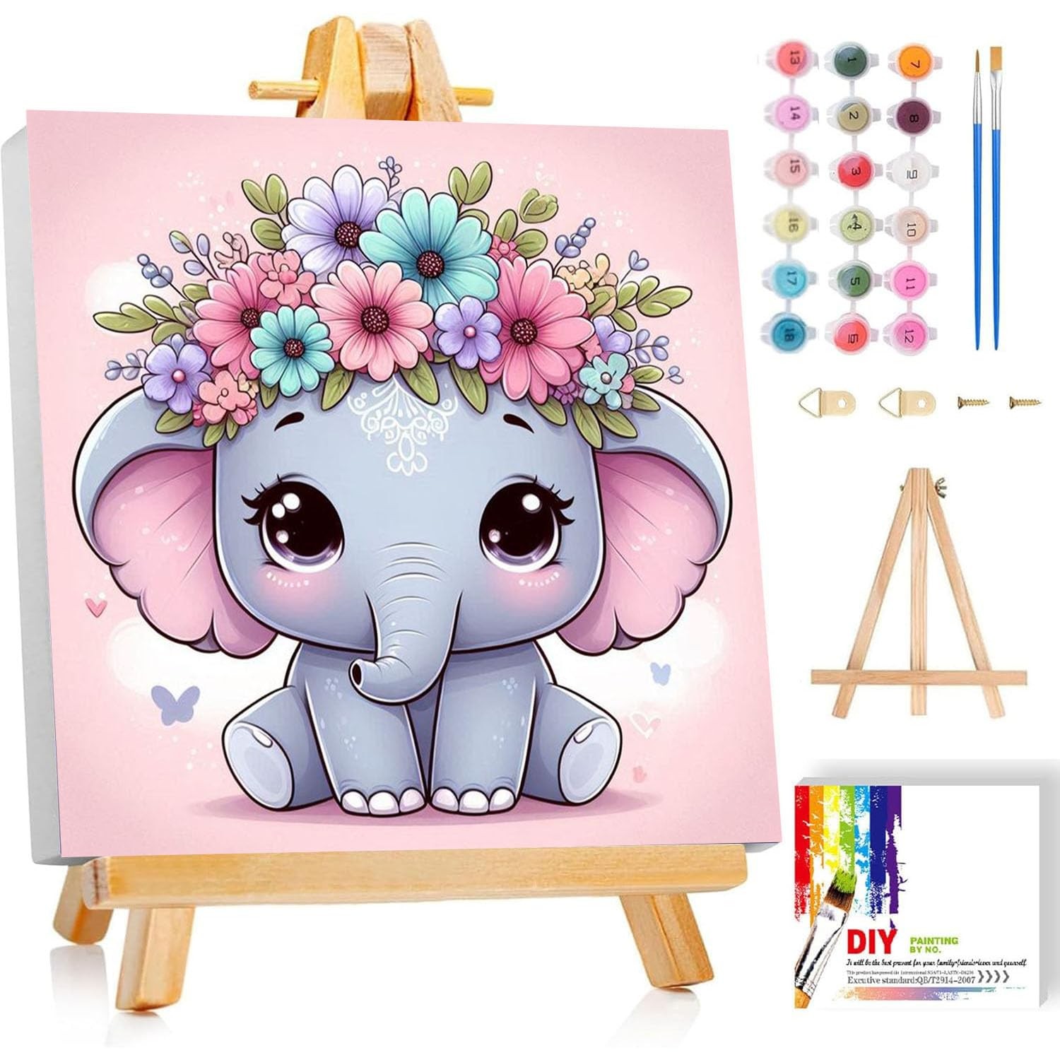 cviokrdu Elephants Paint by Numbers Kit for Kids 8 inches x 8 inches, BKH1755