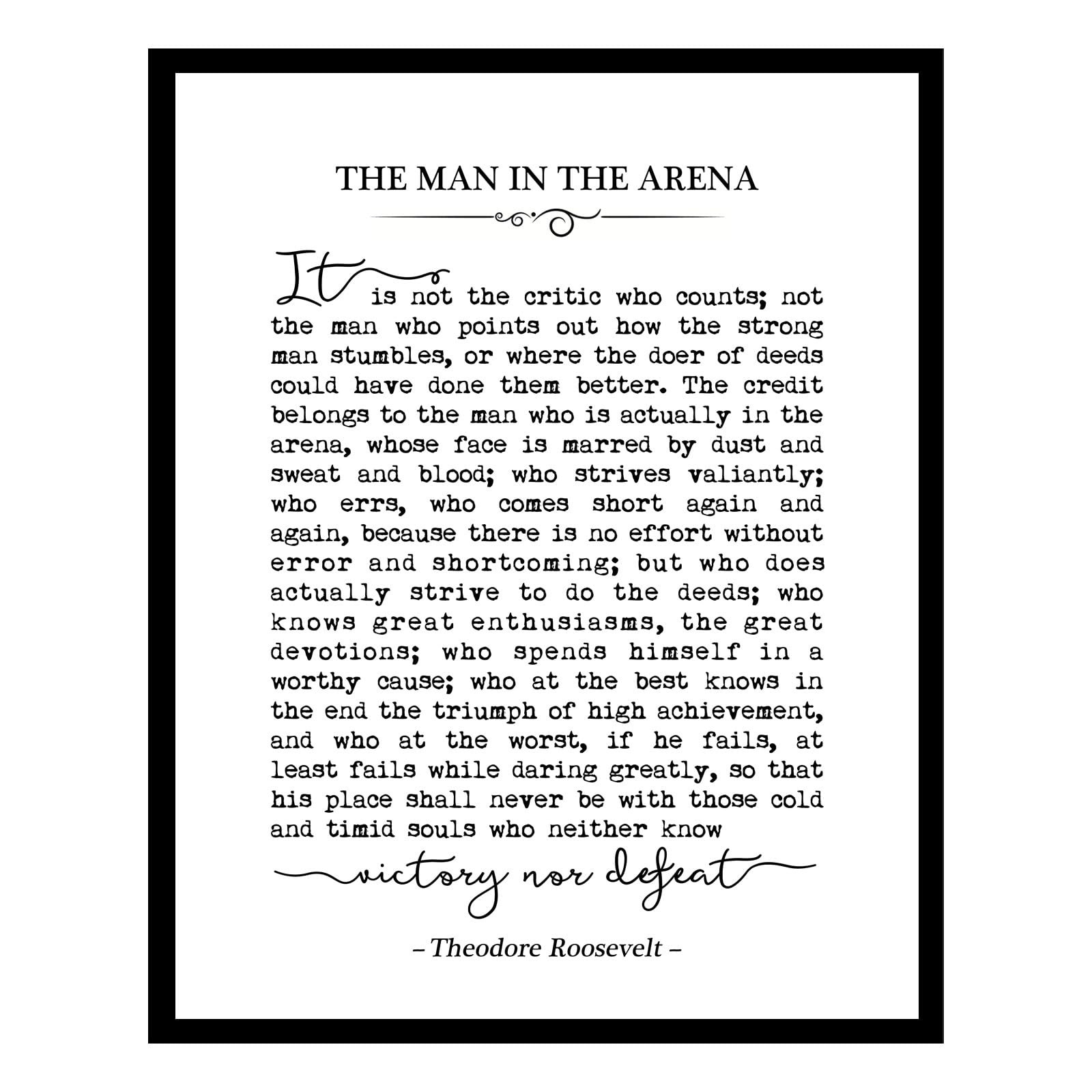 ZEARPT The Man in the Arena Quote Wall Art 8 x 10 Inch, Black and White