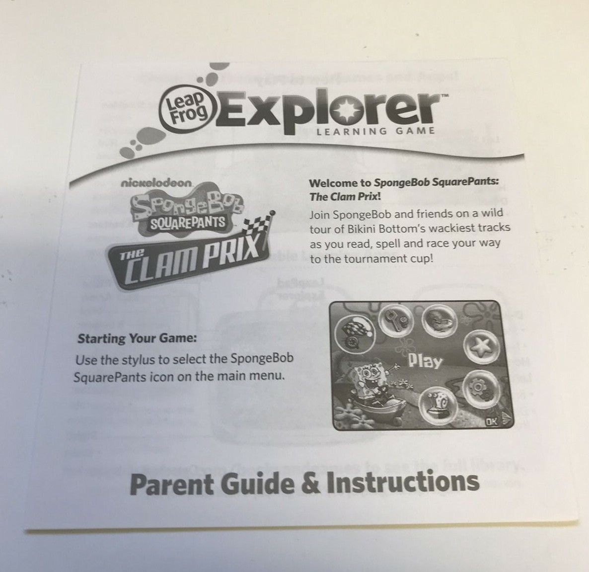 Leap Frog - SPONGE BOB SQUAREPANTS Clam Prix - Parent Guide & Instructions