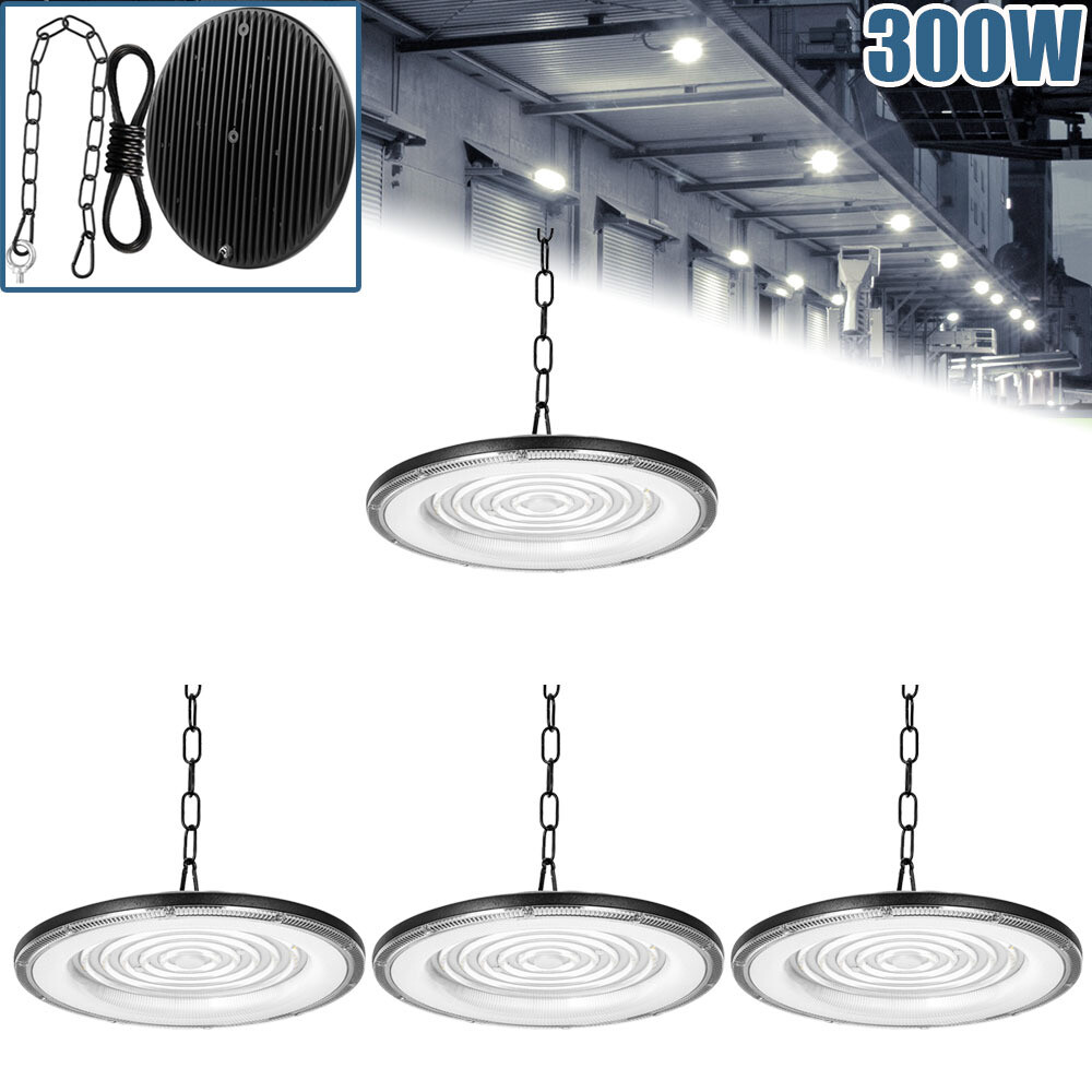4 Pack 300W UFO LED High Bay Light Warehouse Industrial Factory Shop Shed Lamp