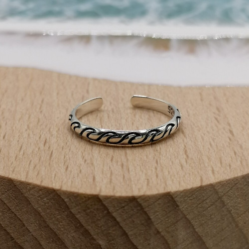 Women's Gift For Ladies Solid Metal 925 Silver Wave Toe Ring White Gold Plated