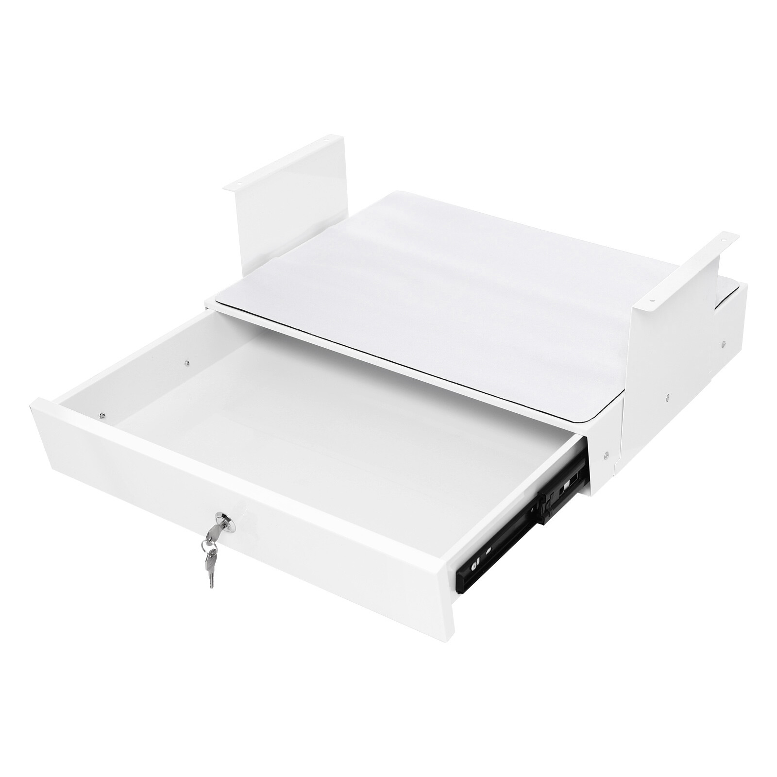 Under Desk Mounted Sliding Pull-out Storage Drawer With Computer Pad White USA