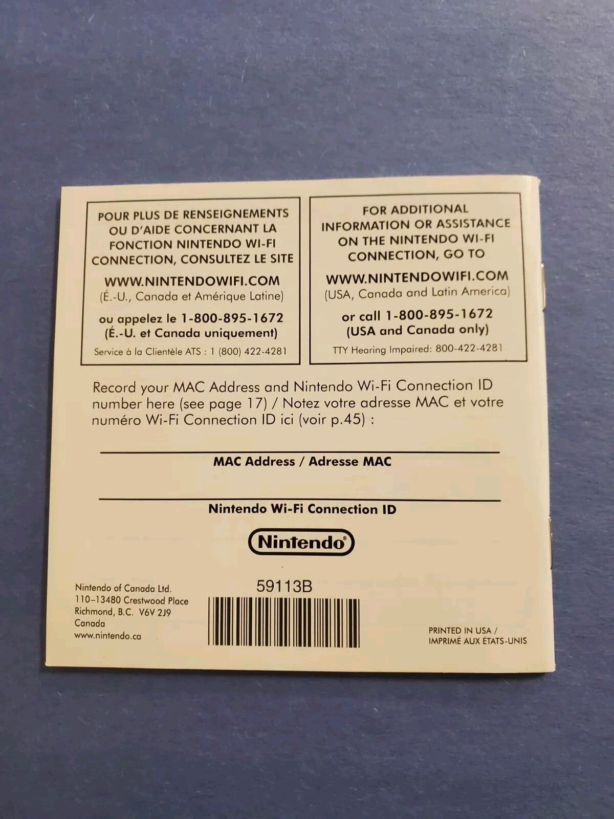 Nintendo Ds Nintendo Wifi Connection Instruction Booklet 59113B