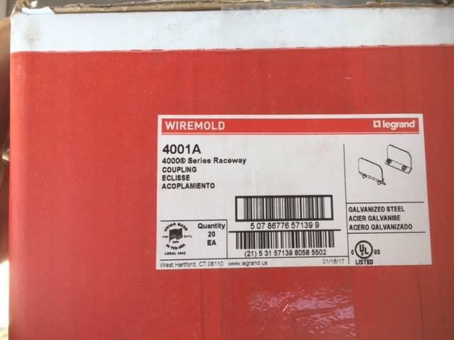 (Box of 20) Wiremold 4001A Steel Coupling 4000 (NEW)