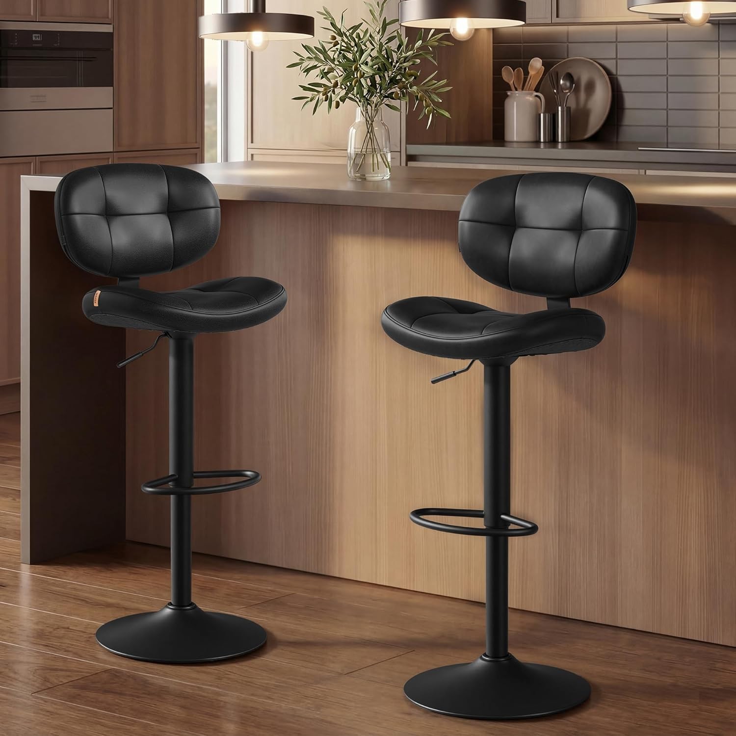 Bar Stools Set of 2 Height Adjustable Kitchen Barstools Swivel Bar Chairs W/