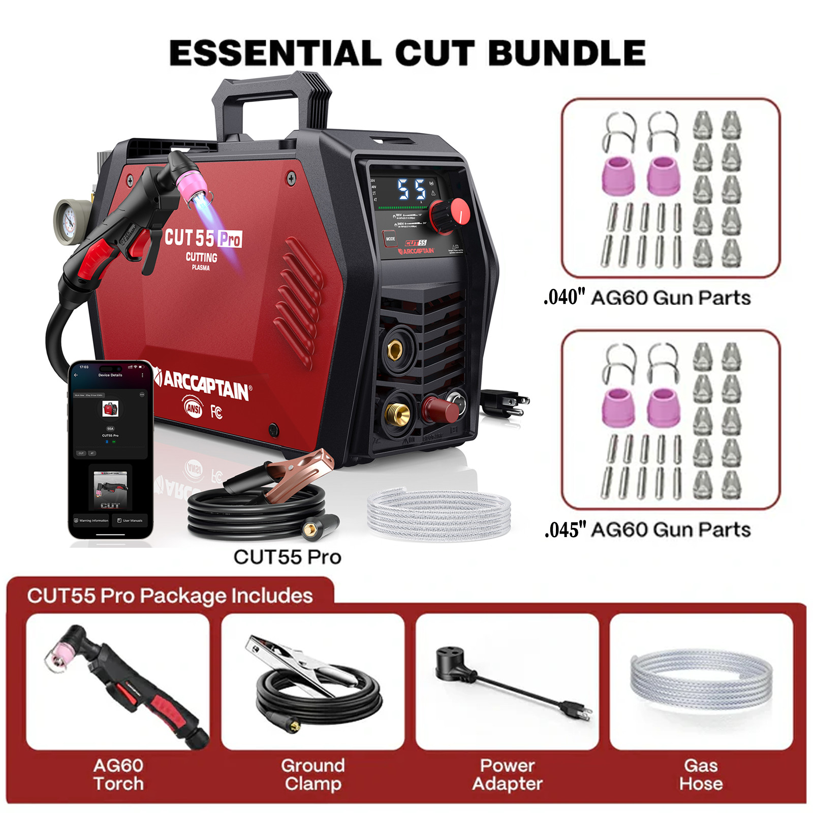 ARCCAPTAIN CUT55 Pro Plasma Cutter 55A Non-Touch Pilot Arc 3/4" Max Cut 120/240V
