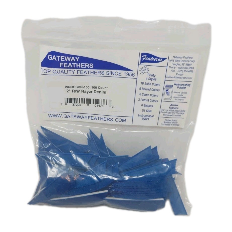 100 Pack Gateway Feathers 2" Right Wing: Rayzr Denim Blue 200RRSDN-100