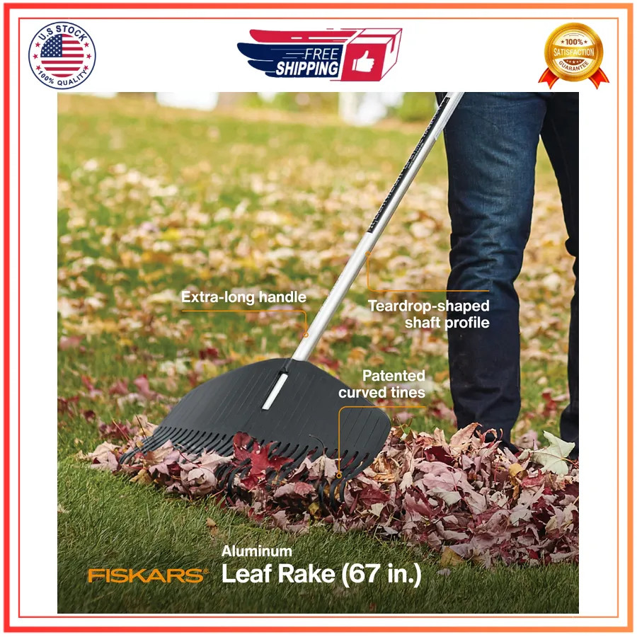 Fiskars Poly Leaf Rake 67 inch Lightweight Garden Tool