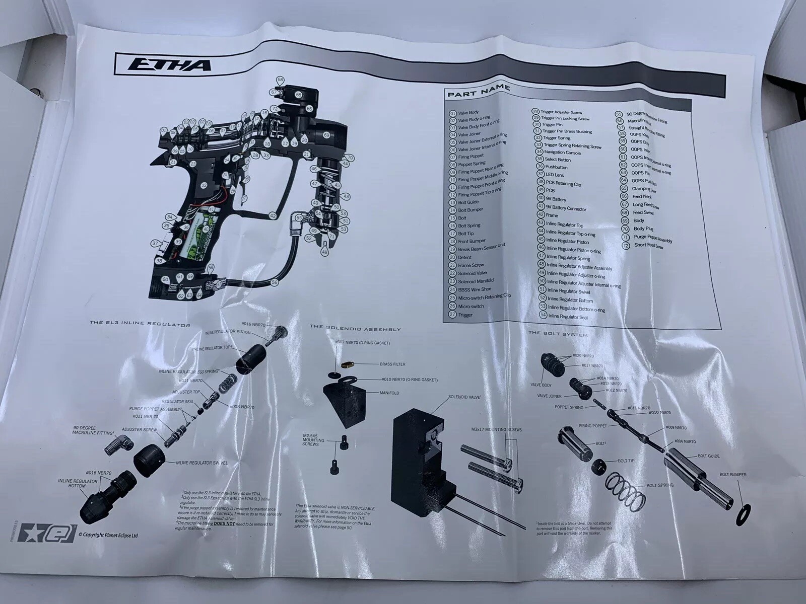 NEW Planet Eclipse ETHA Paintball Marker Parts List Poster - Tech Breakdown Mat