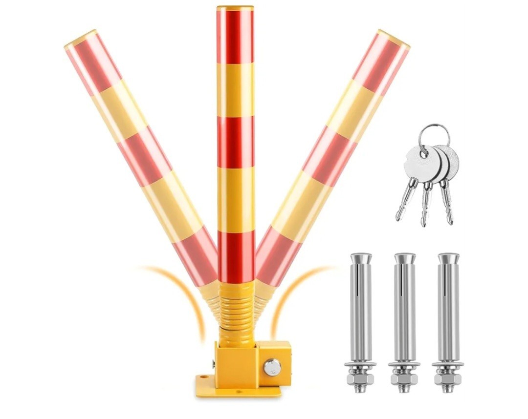 Heavy Duty Spring-Assisted Folding Steel Driveway Post w/Anti-Theft Keys (Read)