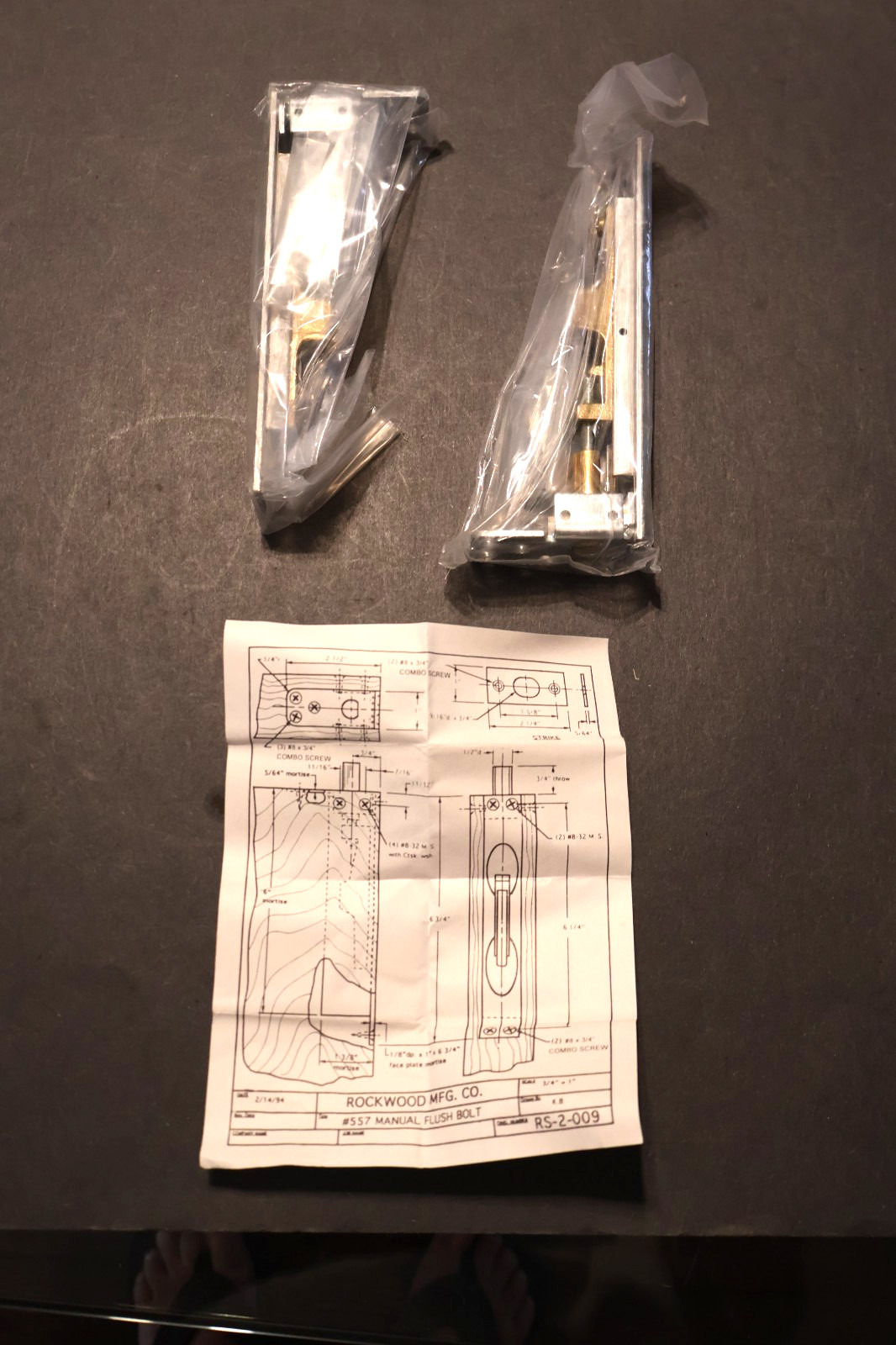 Rockwood Flush Bolts Stock# 557 , Never Installed or Used, Still factory wrapped